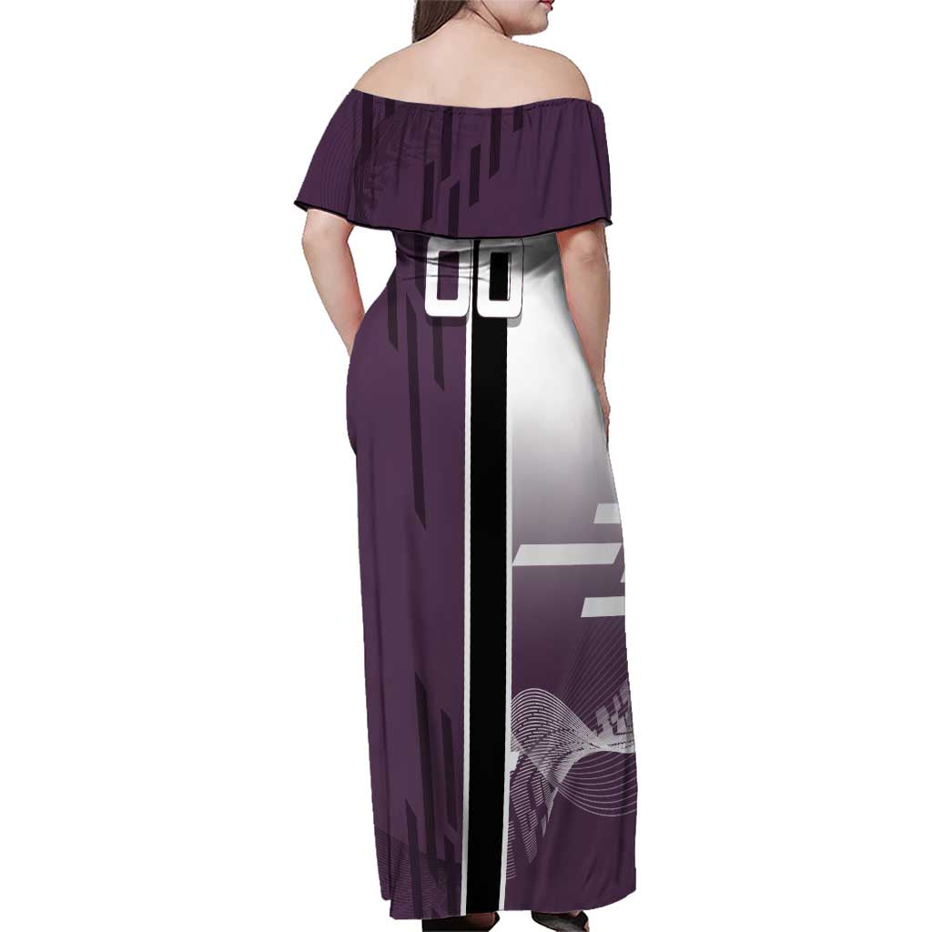 Personalized Shinazugawa Genya Demon Slayer Badminton Family Matching Off Shoulder Maxi Dress and Hawaiian Shirt with Racket Action Pose and Purple Black Graphic Design