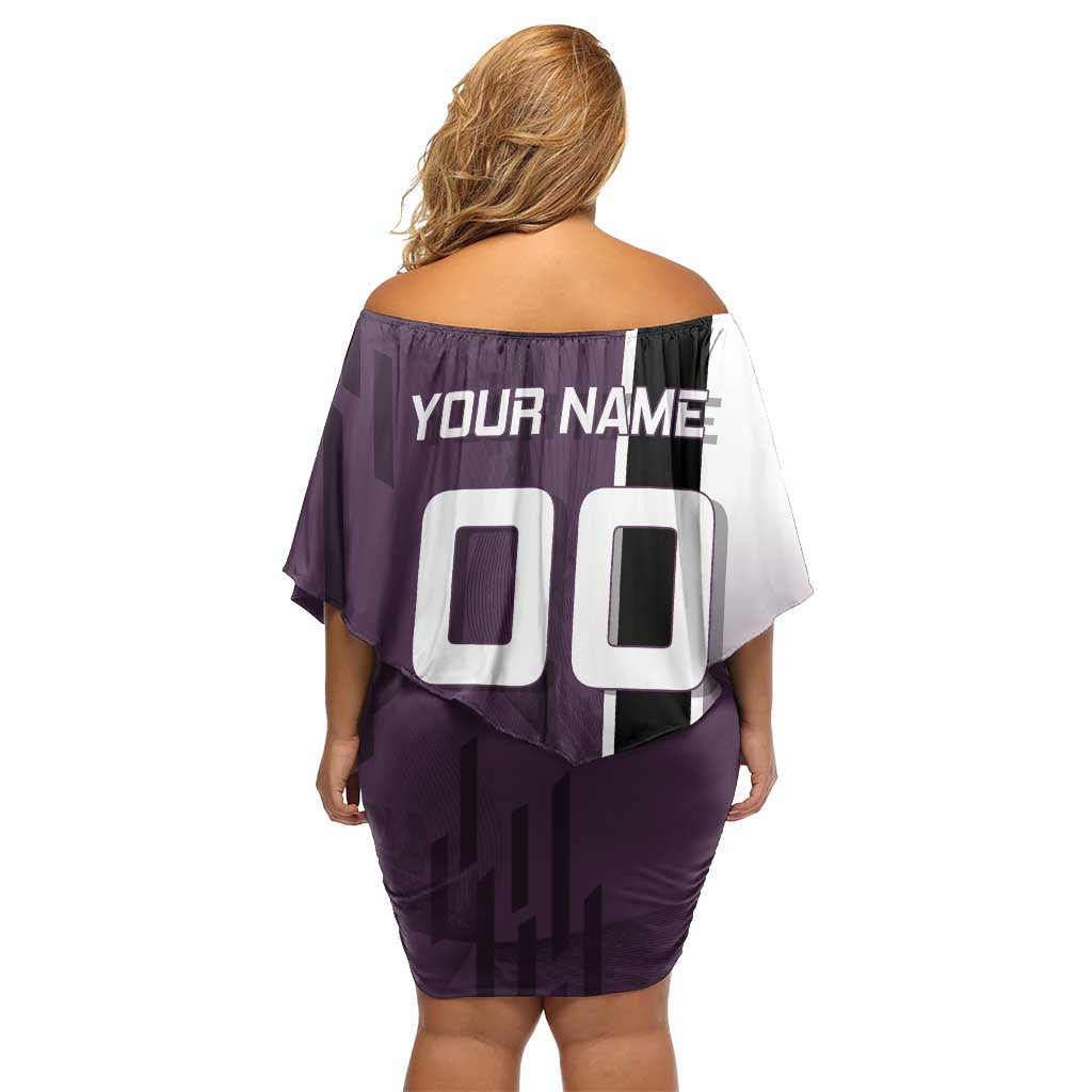 Personalized Shinazugawa Genya Demon Slayer Badminton Family Matching Off Shoulder Short Dress and Hawaiian Shirt with Racket Action Pose and Purple Black Graphic Design