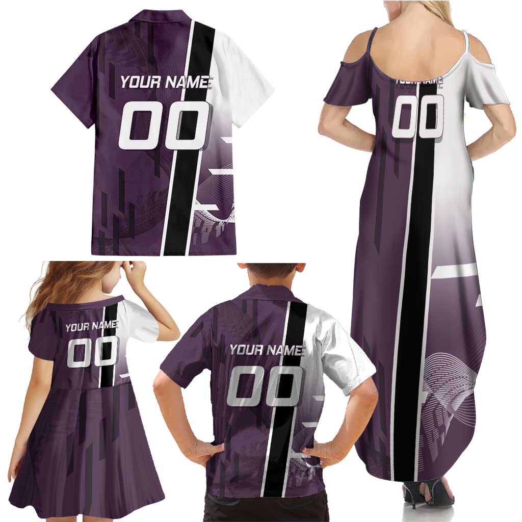 Personalized Shinazugawa Genya Demon Slayer Badminton Family Matching Summer Maxi Dress and Hawaiian Shirt with Racket Action Pose and Purple Black Graphic Design