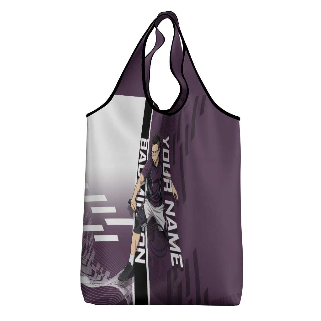 Personalized Shinazugawa Genya Demon Slayer Badminton Grocery Bag with Racket Action Pose and Purple Black Graphic Design - The Mazicc