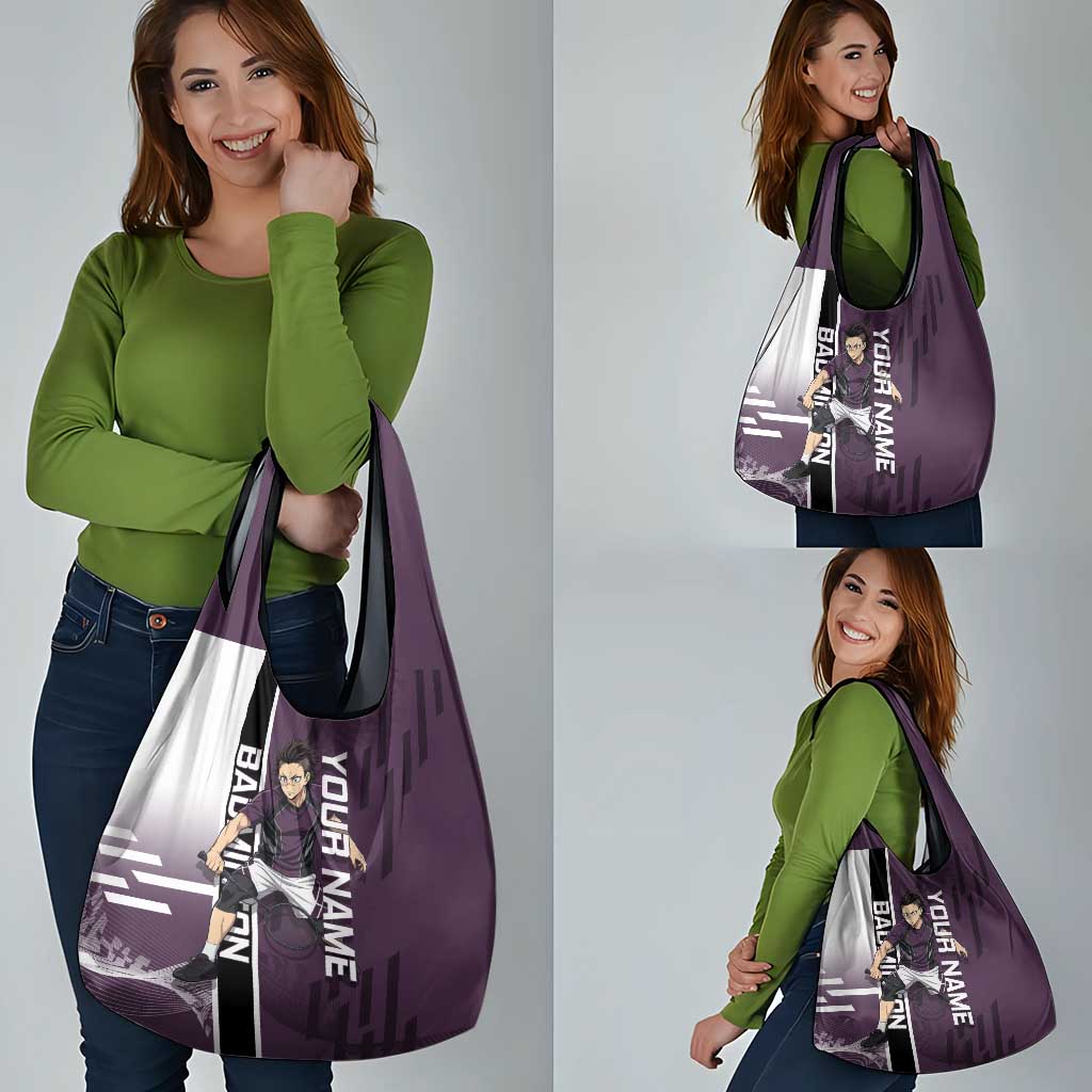 Personalized Shinazugawa Genya Demon Slayer Badminton Grocery Bag with Racket Action Pose and Purple Black Graphic Design - The Mazicc
