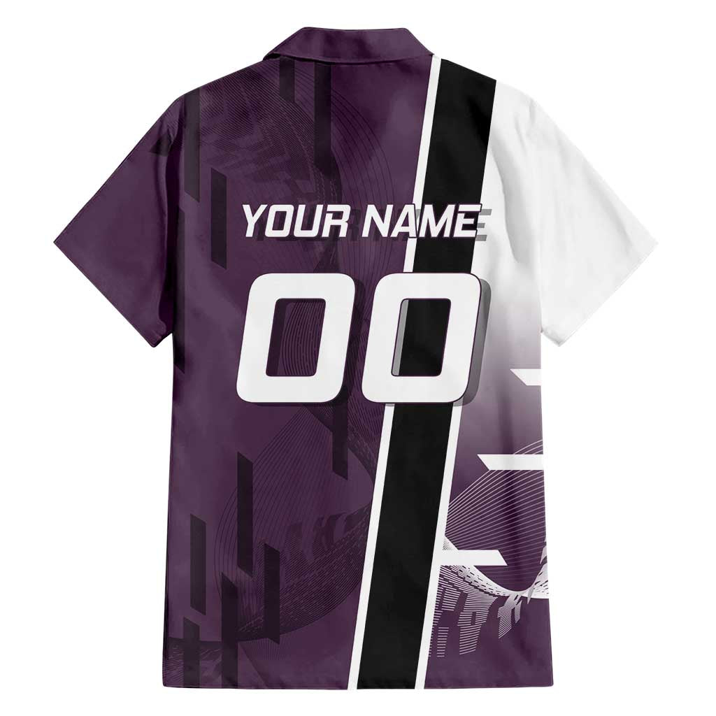 Personalized Shinazugawa Genya Demon Slayer Badminton Hawaiian Shirt with Racket Action Pose and Purple Black Graphic Design - The Mazicc