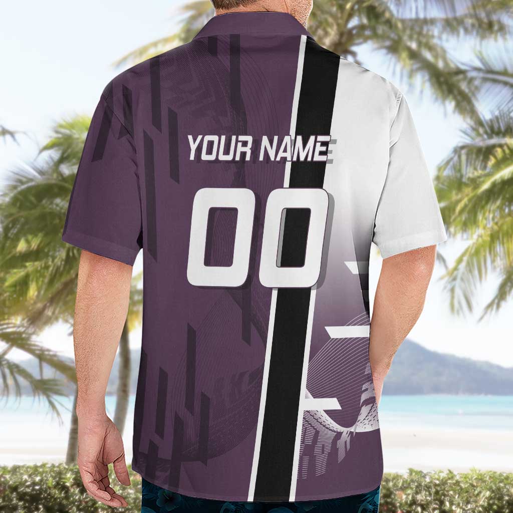 Personalized Shinazugawa Genya Demon Slayer Badminton Hawaiian Shirt with Racket Action Pose and Purple Black Graphic Design - The Mazicc