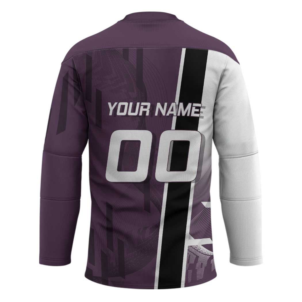 Personalized Shinazugawa Genya Demon Slayer Badminton Hockey Jersey with Racket Action Pose and Purple Black Graphic Design - The Mazicc