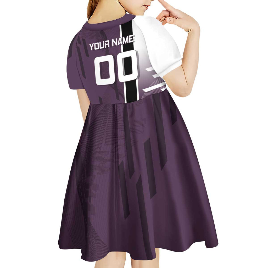 Personalized Shinazugawa Genya Demon Slayer Badminton Kid Short Sleeve Dress with Racket Action Pose and Purple Black Graphic Design - The Mazicc