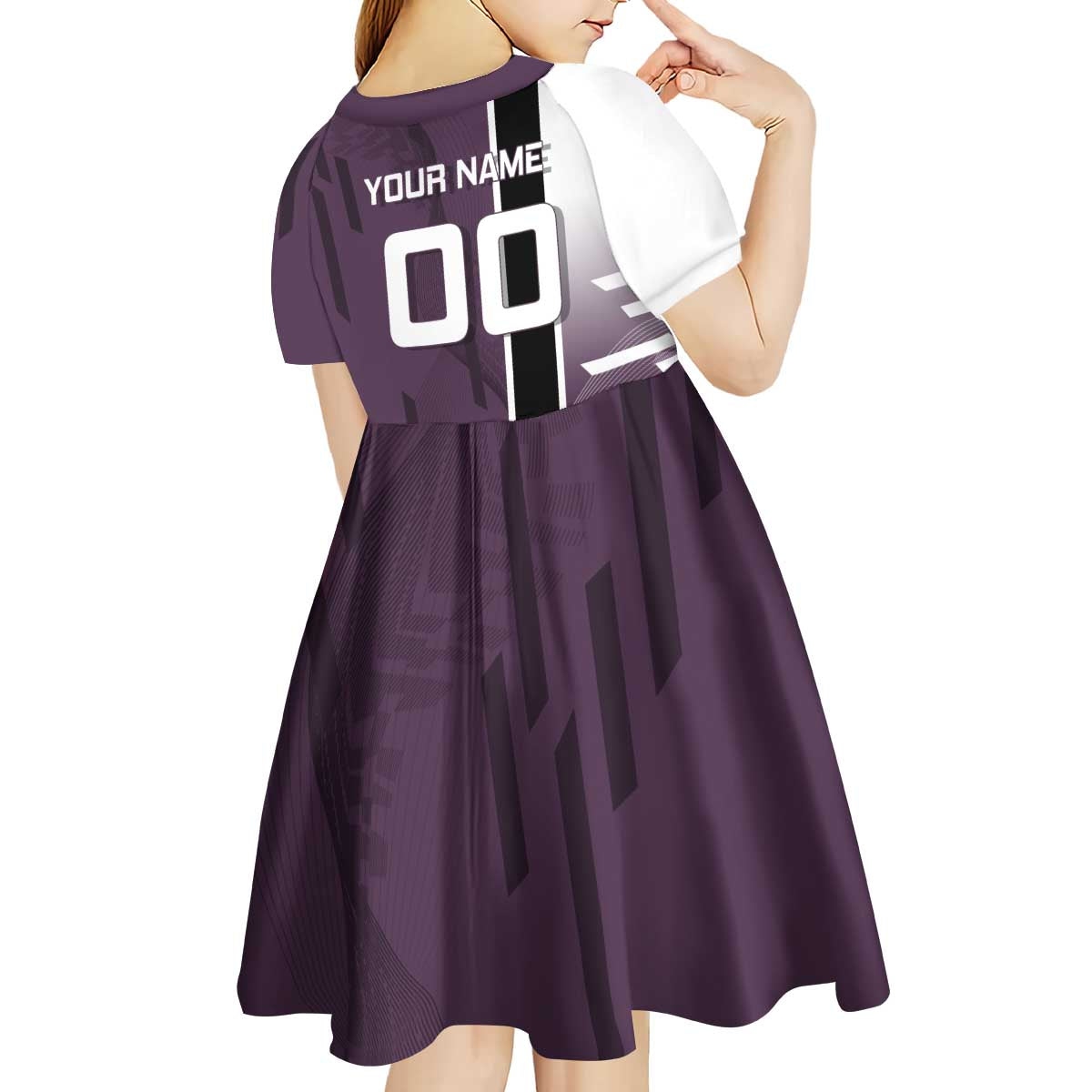 Personalized Shinazugawa Genya Demon Slayer Badminton Kid Short Sleeve Dress with Racket Action Pose and Purple Black Graphic Design - The Mazicc