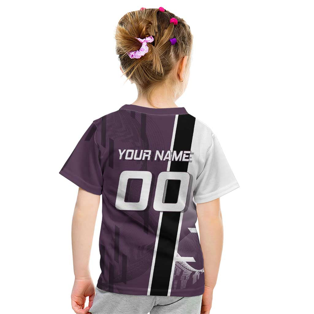 Personalized Shinazugawa Genya Demon Slayer Badminton Kid T Shirt with Racket Action Pose and Purple Black Graphic Design - The Mazicc