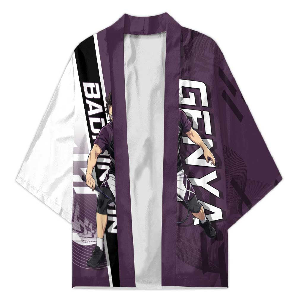 Personalized Shinazugawa Genya Demon Slayer Badminton Kimono with Racket Action Pose and Purple Black Graphic Design - The Mazicc