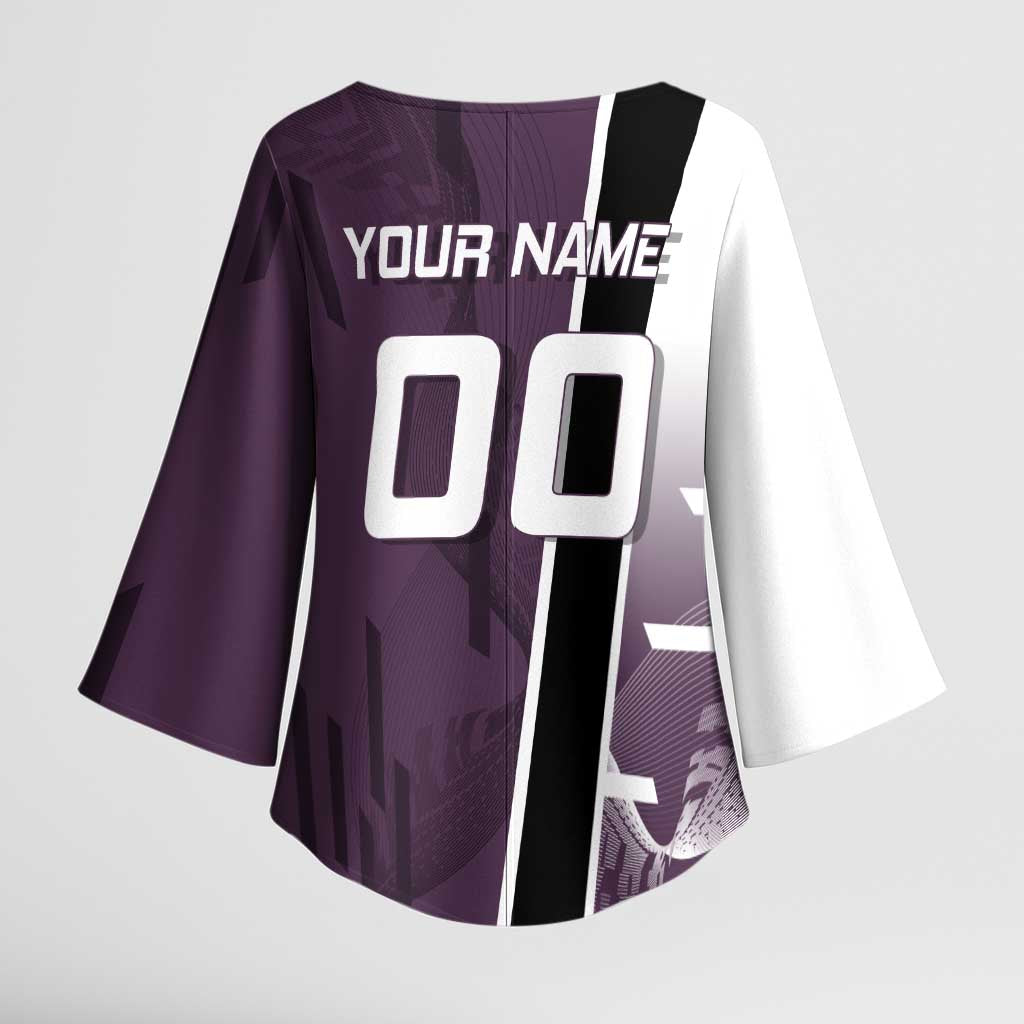 Personalized Shinazugawa Genya Demon Slayer Badminton Kimono Sleeve Blouse with Racket Action Pose and Purple Black Graphic Design - The Mazicc