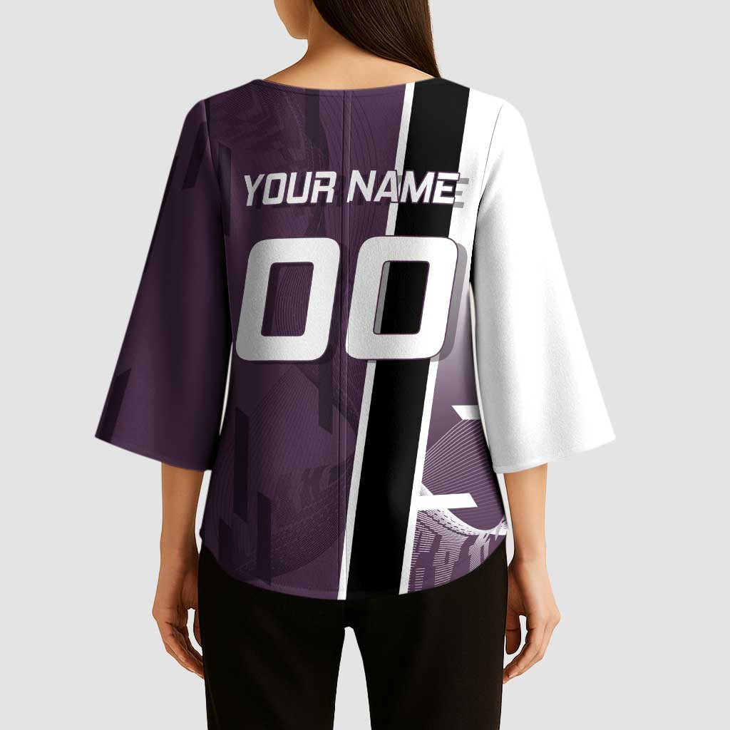 Personalized Shinazugawa Genya Demon Slayer Badminton Kimono Sleeve Blouse with Racket Action Pose and Purple Black Graphic Design - The Mazicc