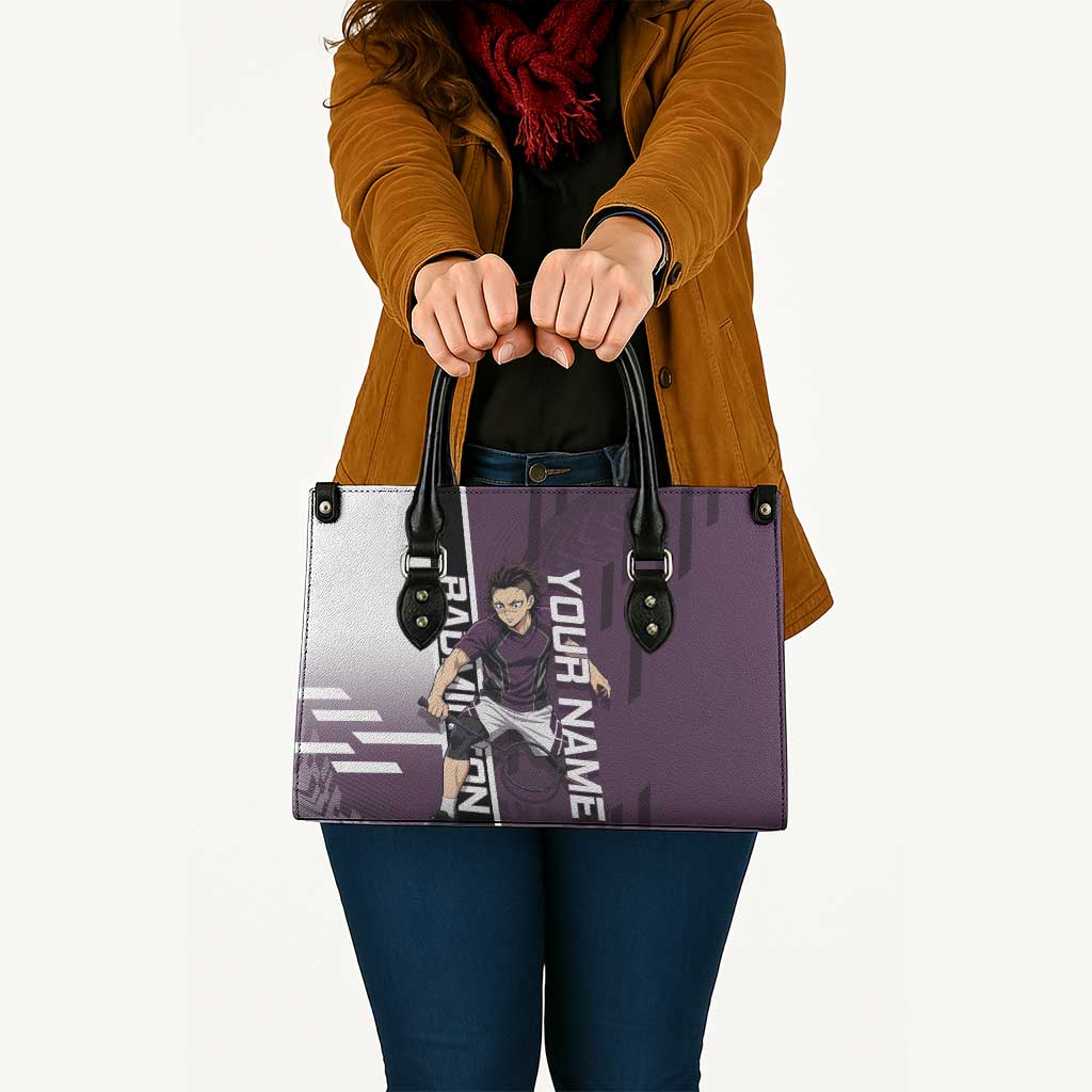 Personalized Shinazugawa Genya Demon Slayer Badminton Leather Bag with Racket Action Pose and Purple Black Graphic Design - The Mazicc