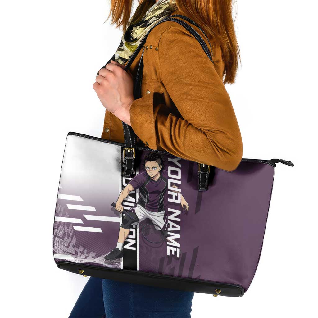 Personalized Shinazugawa Genya Demon Slayer Badminton Leather Tote Bag with Racket Action Pose and Purple Black Graphic Design - The Mazicc