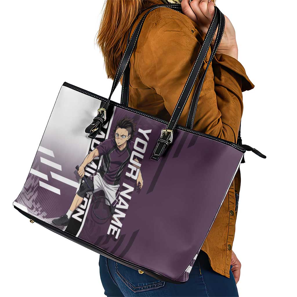 Personalized Shinazugawa Genya Demon Slayer Badminton Leather Tote Bag with Racket Action Pose and Purple Black Graphic Design - The Mazicc