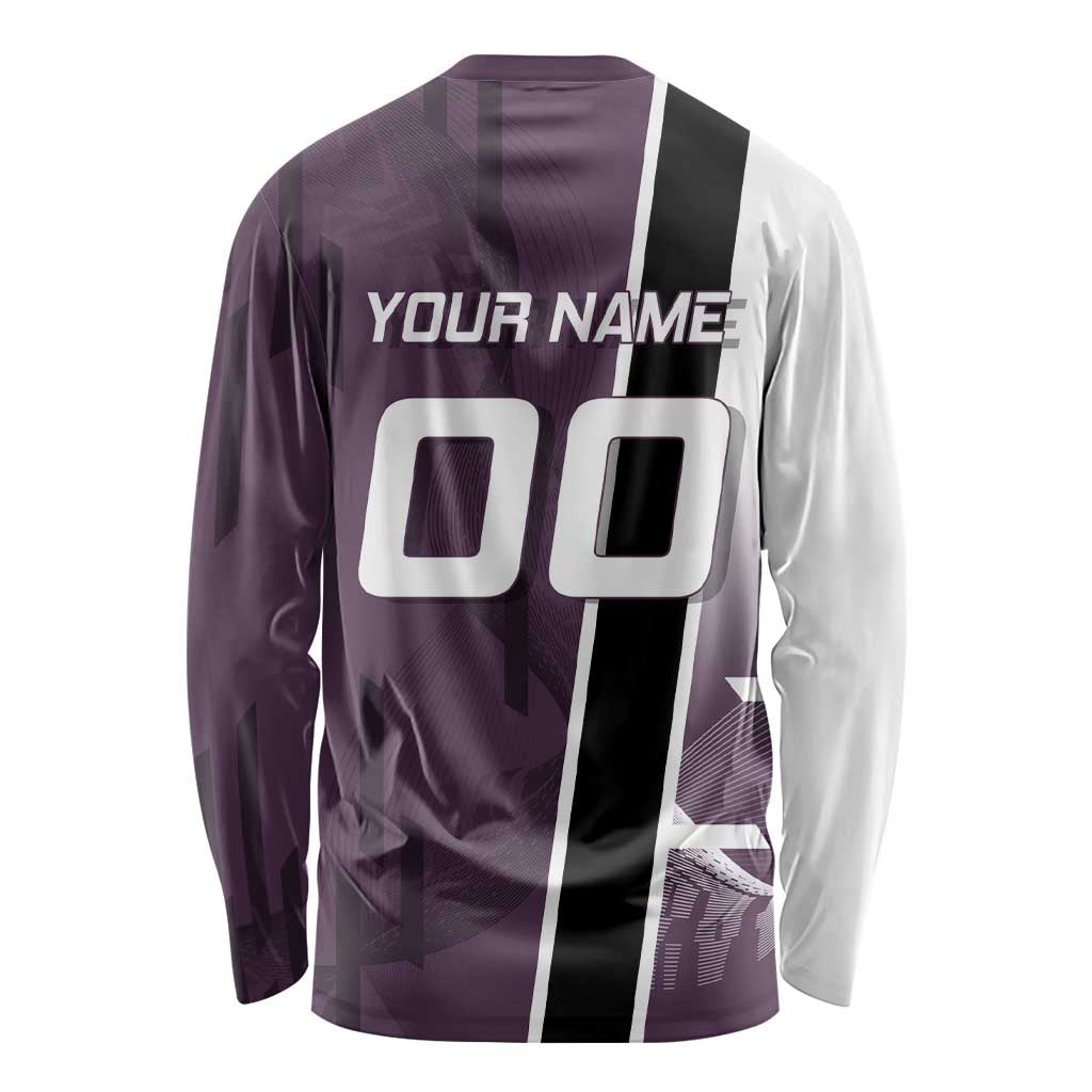 Personalized Shinazugawa Genya Demon Slayer Badminton Long Sleeve Shirt with Racket Action Pose and Purple Black Graphic Design - The Mazicc