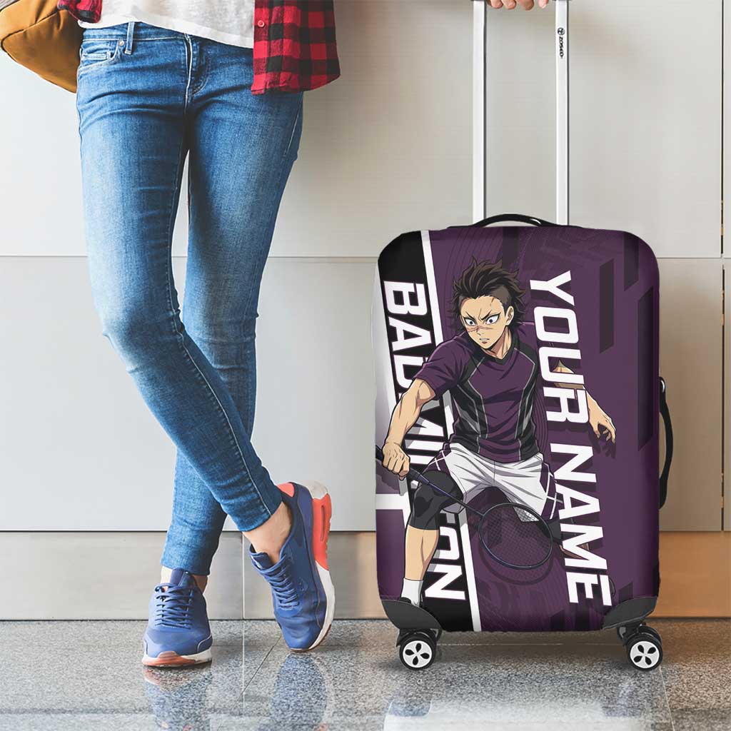 Personalized Shinazugawa Genya Demon Slayer Badminton Luggage Cover with Racket Action Pose and Purple Black Graphic Design - The Mazicc