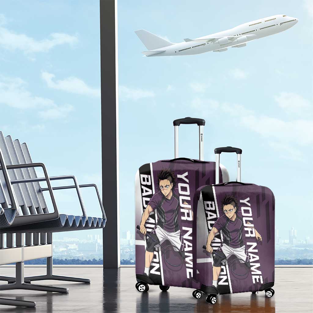 Personalized Shinazugawa Genya Demon Slayer Badminton Luggage Cover with Racket Action Pose and Purple Black Graphic Design - The Mazicc