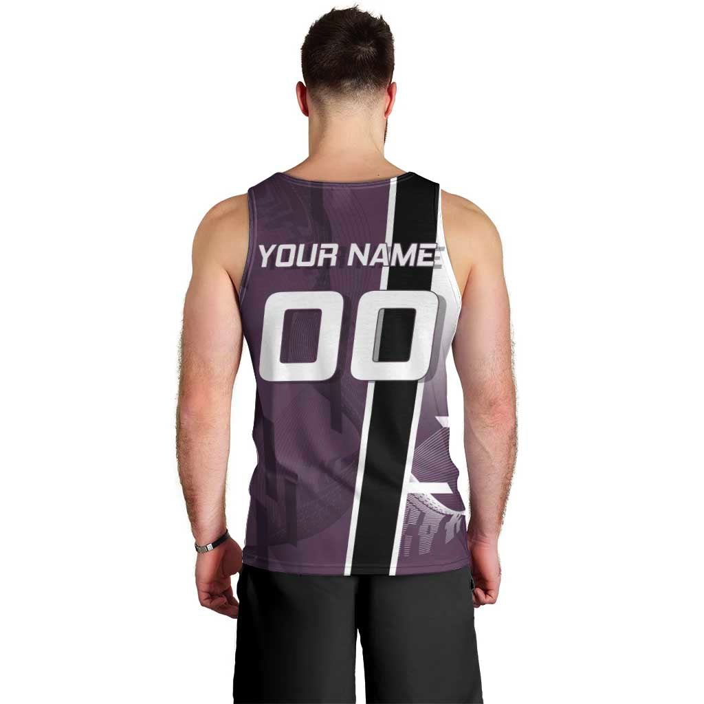 Personalized Shinazugawa Genya Demon Slayer Badminton Men Tank Top with Racket Action Pose and Purple Black Graphic Design - The Mazicc