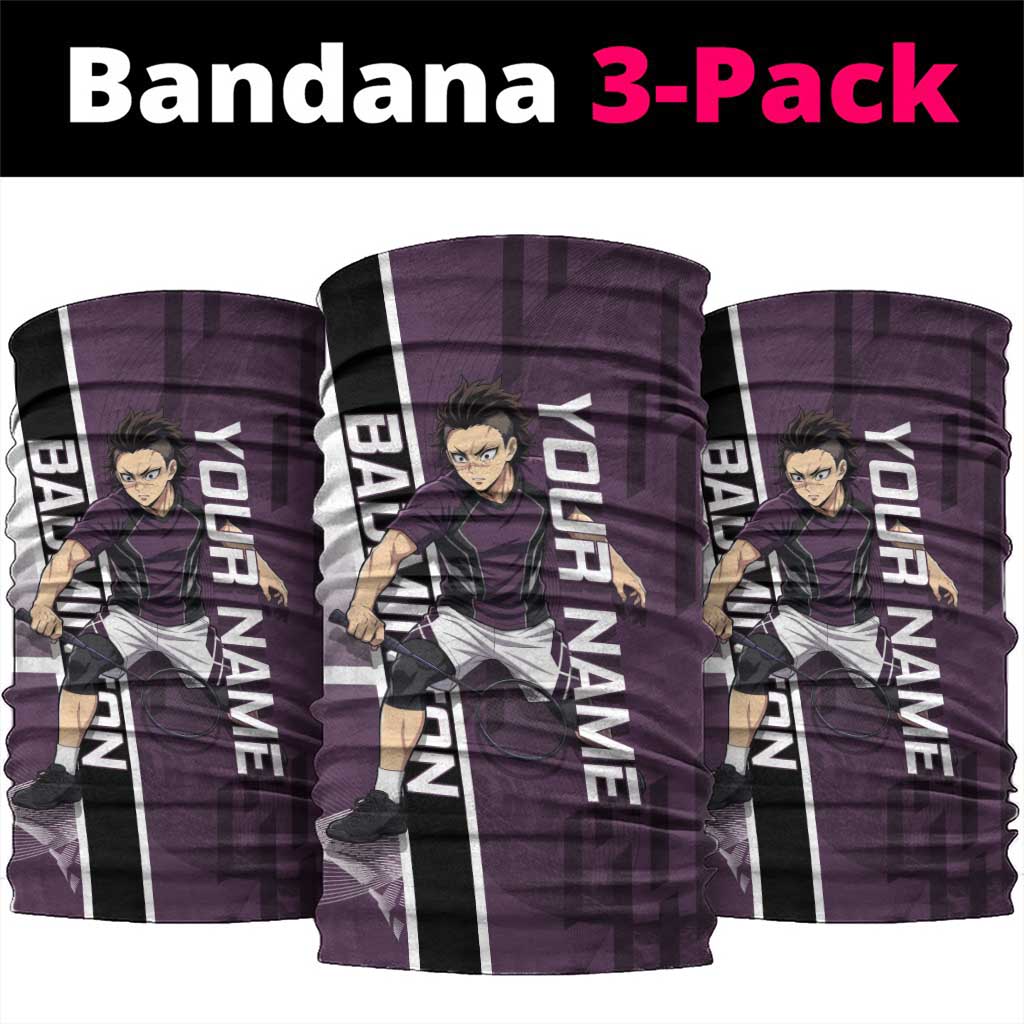 Personalized Shinazugawa Genya Demon Slayer Badminton Neck Gaiter with Racket Action Pose and Purple Black Graphic Design - The Mazicc