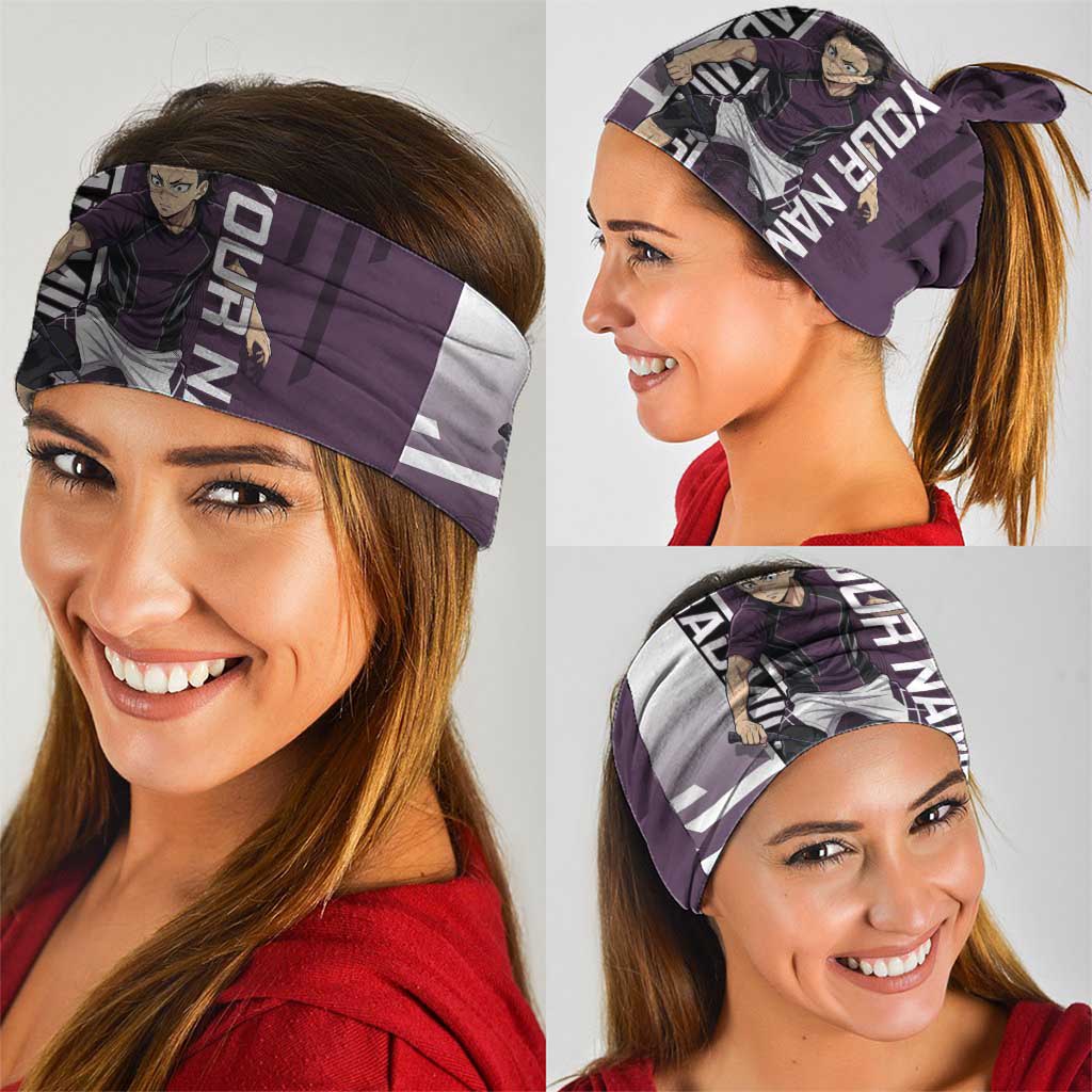Personalized Shinazugawa Genya Demon Slayer Badminton Neck Gaiter with Racket Action Pose and Purple Black Graphic Design - The Mazicc