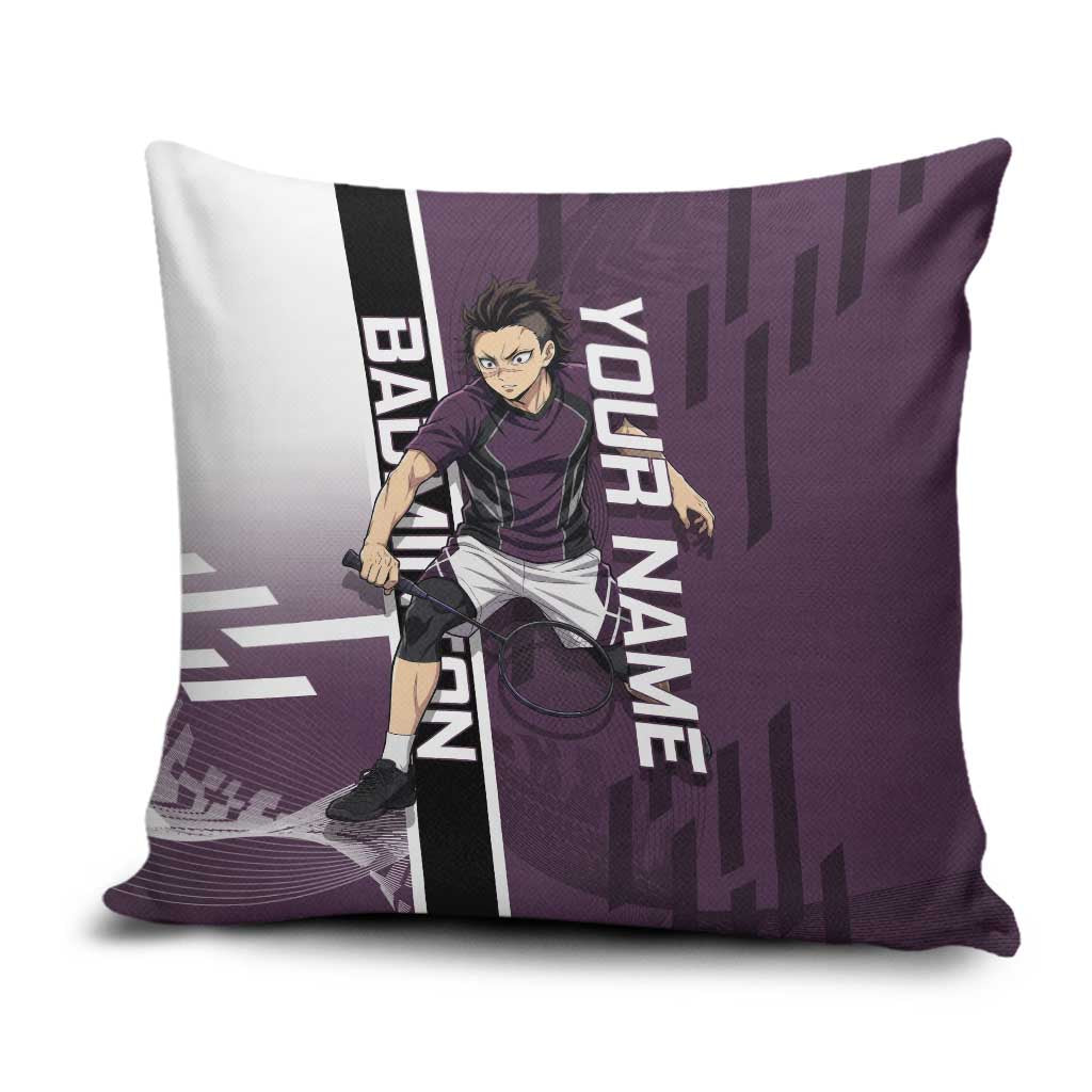Personalized Shinazugawa Genya Demon Slayer Badminton Pillow Cover with Racket Action Pose and Purple Black Graphic Design - The Mazicc