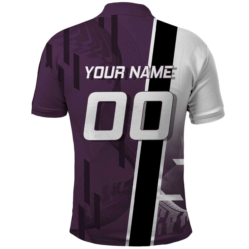Personalized Shinazugawa Genya Demon Slayer Badminton Polo Shirt with Racket Action Pose and Purple Black Graphic Design - The Mazicc