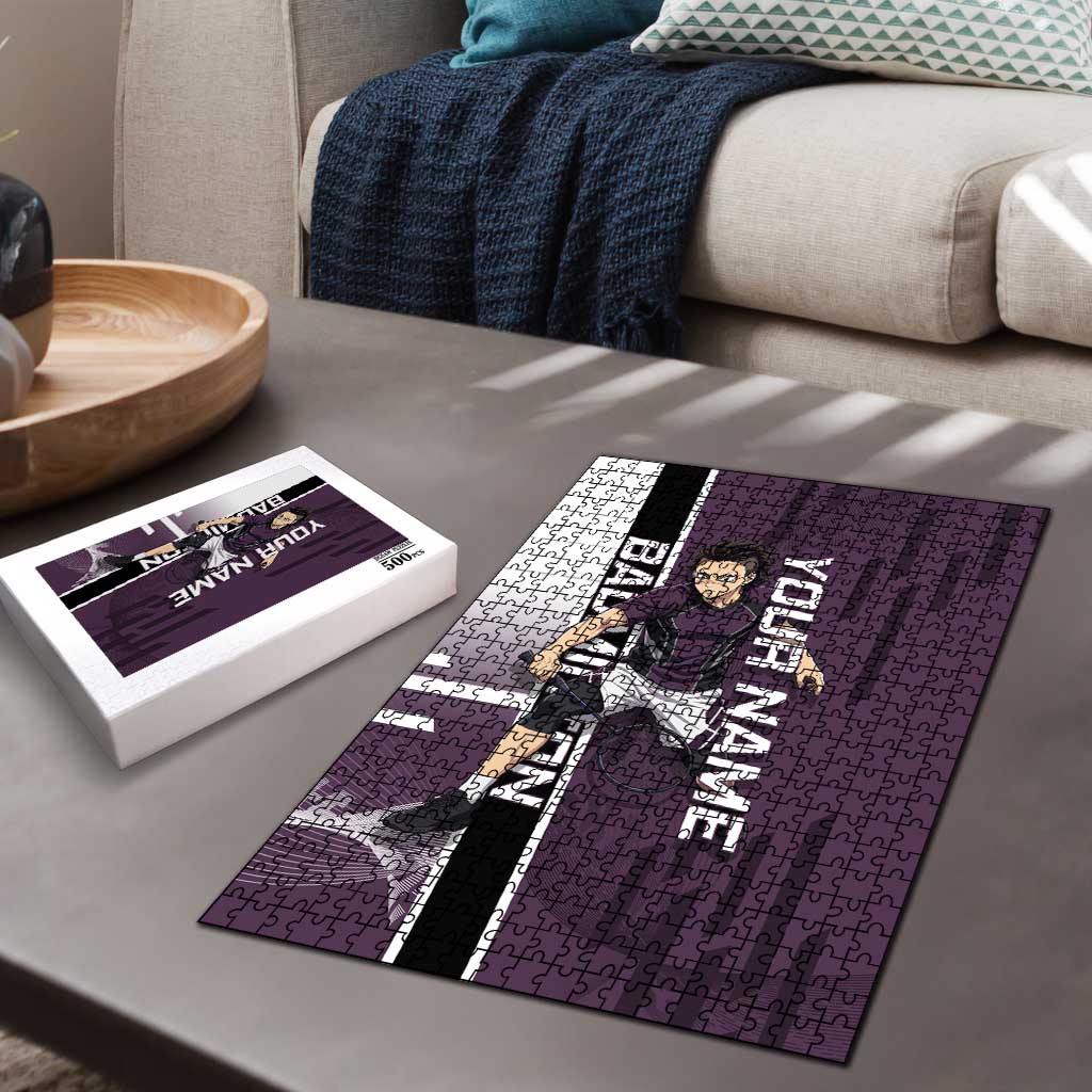 Personalized Shinazugawa Genya Demon Slayer Badminton Puzzle with Racket Action Pose and Purple Black Graphic Design - The Mazicc