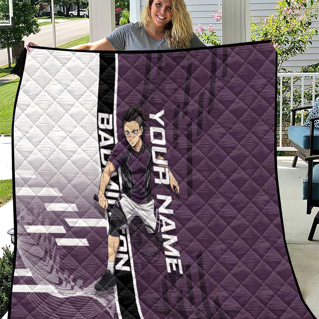 Personalized Shinazugawa Genya Demon Slayer Badminton Quilt with Racket Action Pose and Purple Black Graphic Design - The Mazicc