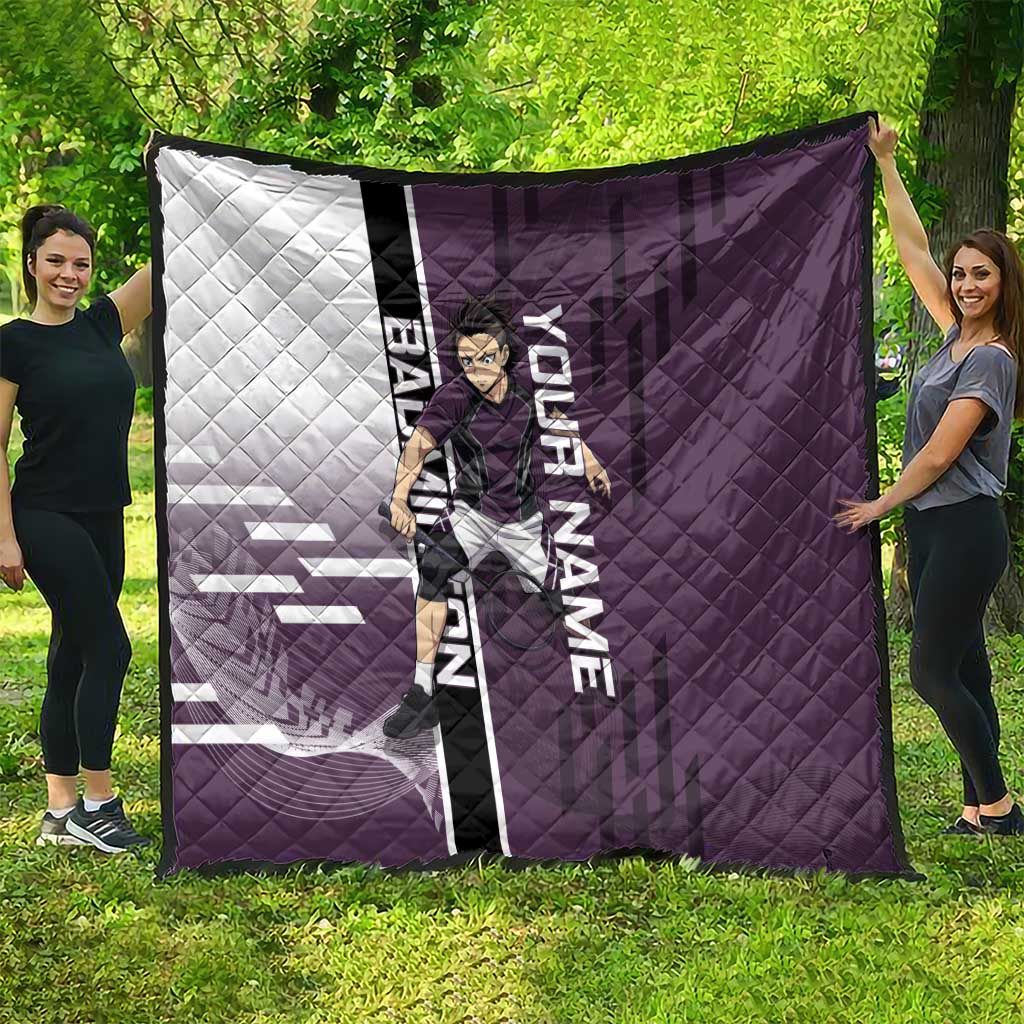 Personalized Shinazugawa Genya Demon Slayer Badminton Quilt with Racket Action Pose and Purple Black Graphic Design - The Mazicc