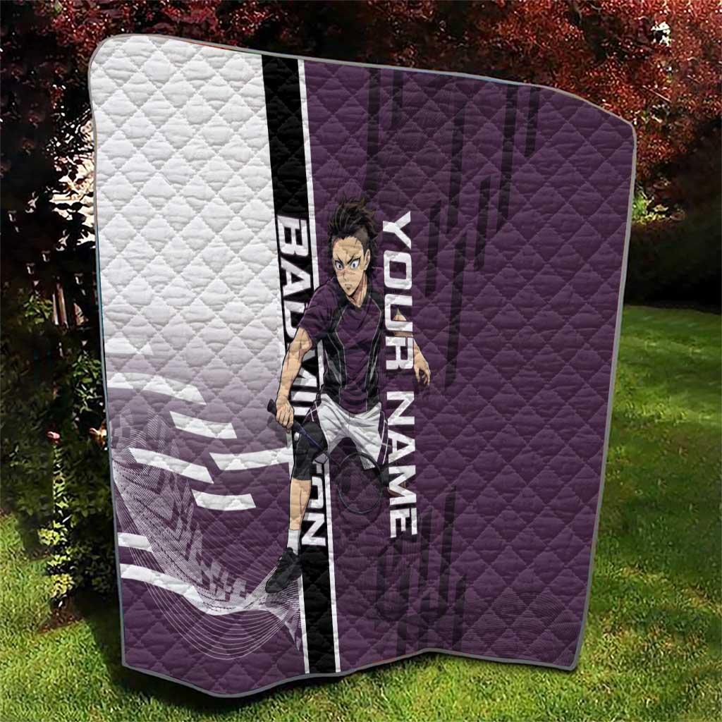 Personalized Shinazugawa Genya Demon Slayer Badminton Quilt with Racket Action Pose and Purple Black Graphic Design - The Mazicc
