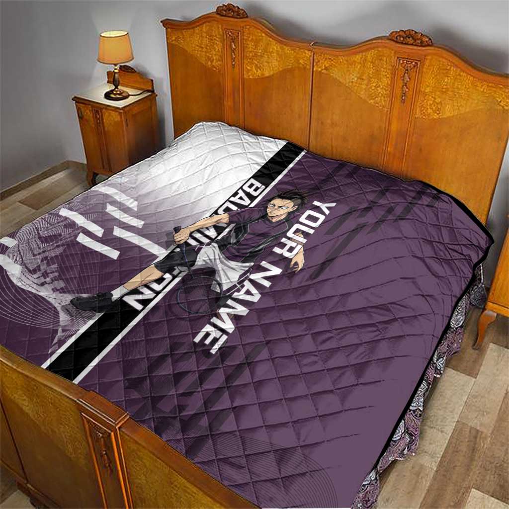 Personalized Shinazugawa Genya Demon Slayer Badminton Quilt with Racket Action Pose and Purple Black Graphic Design - The Mazicc