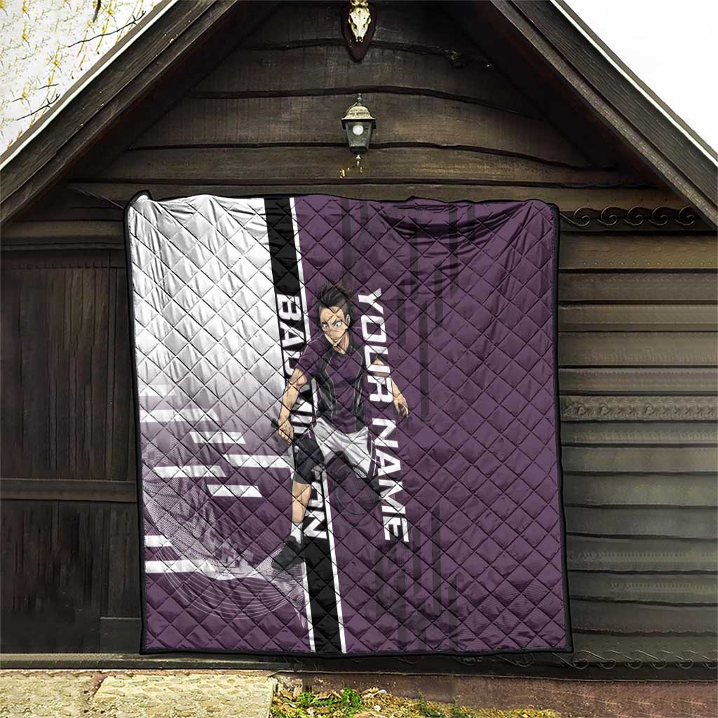 Personalized Shinazugawa Genya Demon Slayer Badminton Quilt with Racket Action Pose and Purple Black Graphic Design - The Mazicc
