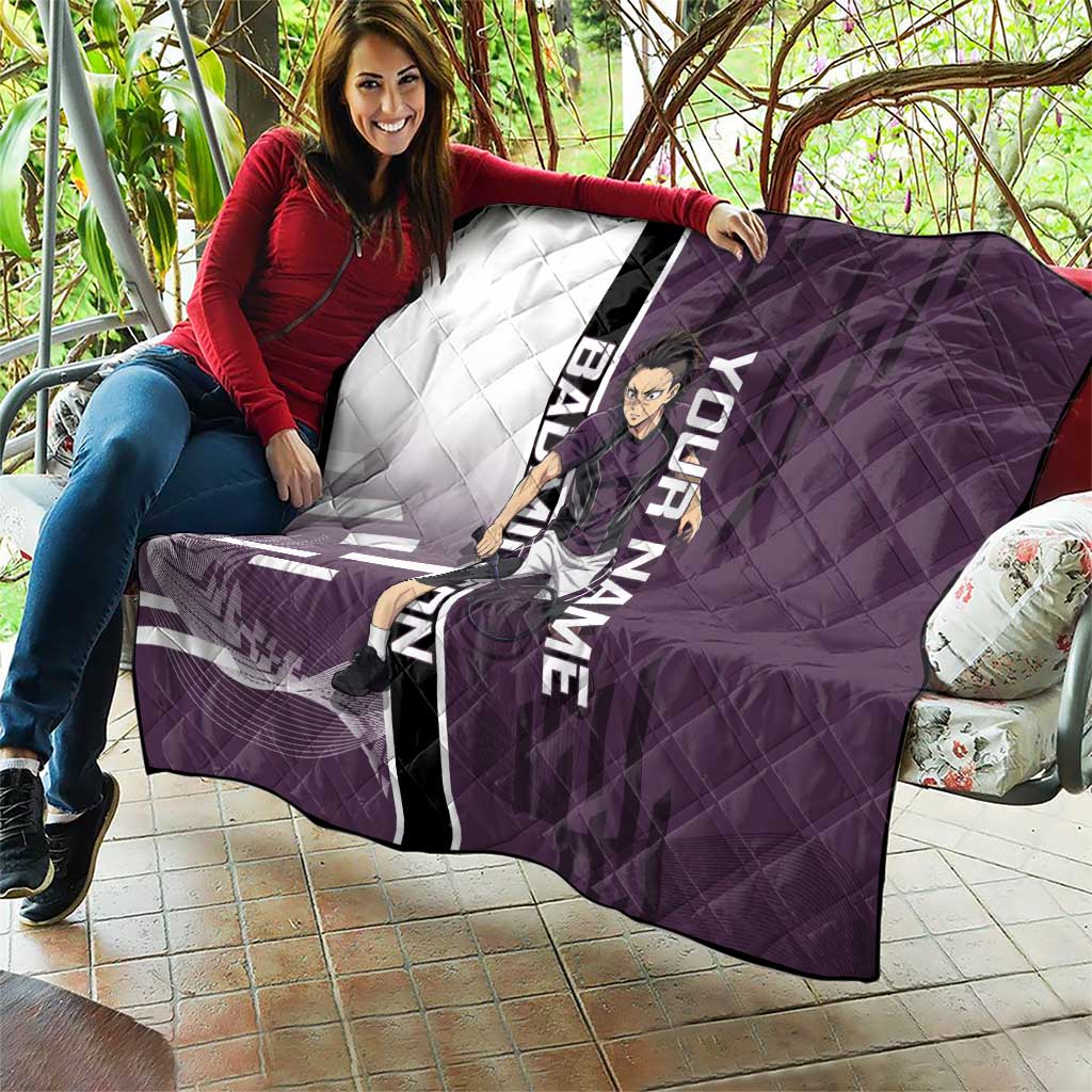 Personalized Shinazugawa Genya Demon Slayer Badminton Quilt with Racket Action Pose and Purple Black Graphic Design - The Mazicc