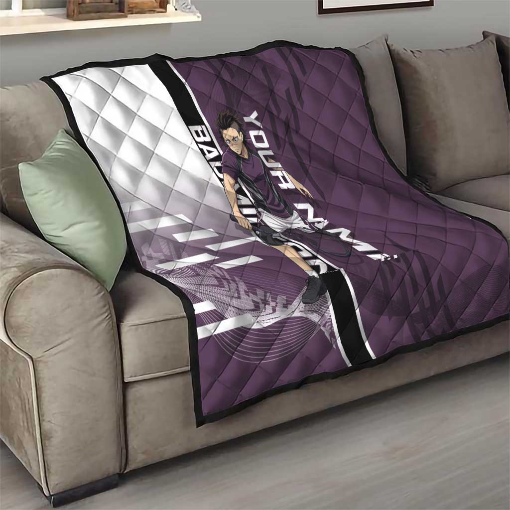Personalized Shinazugawa Genya Demon Slayer Badminton Quilt with Racket Action Pose and Purple Black Graphic Design - The Mazicc