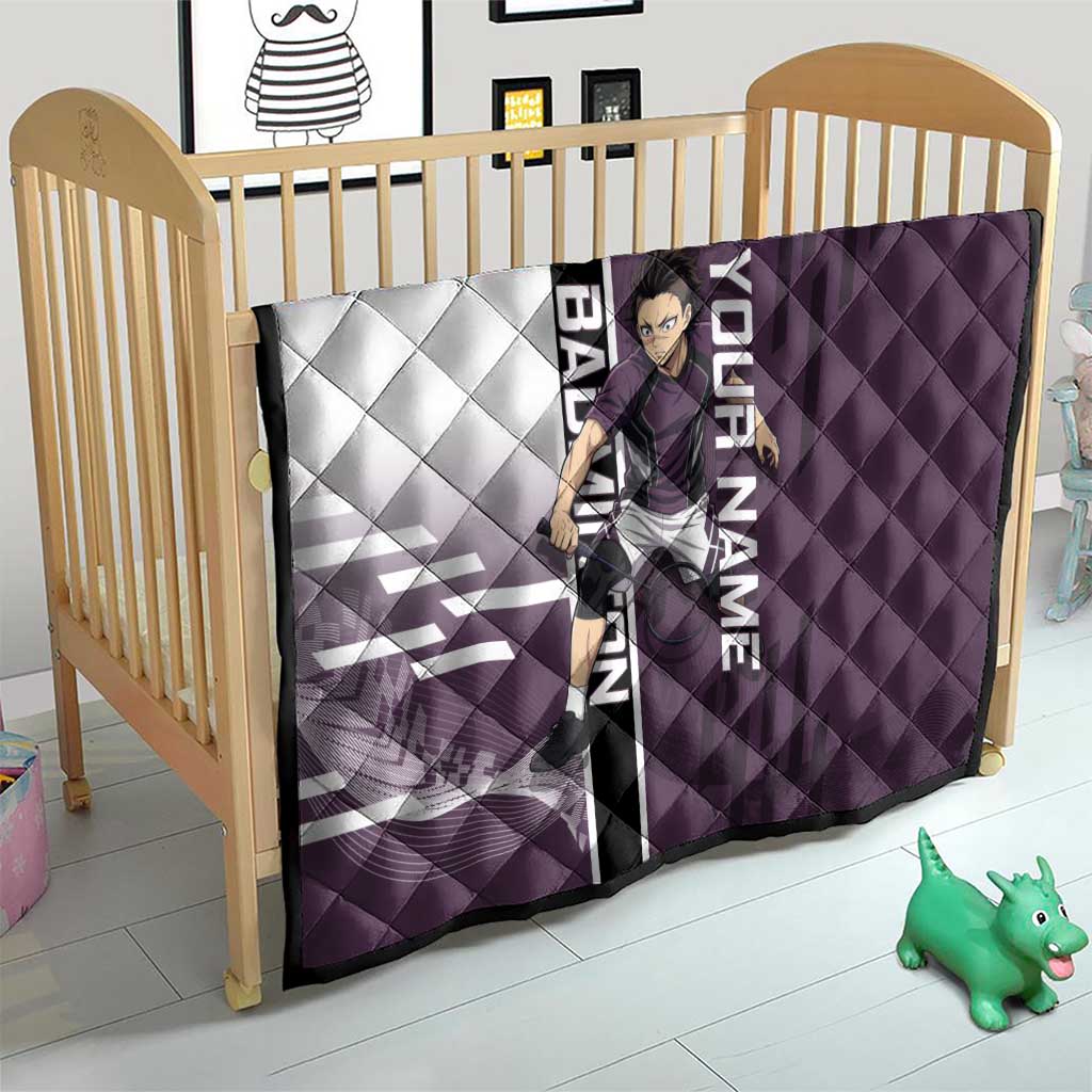 Personalized Shinazugawa Genya Demon Slayer Badminton Quilt with Racket Action Pose and Purple Black Graphic Design - The Mazicc