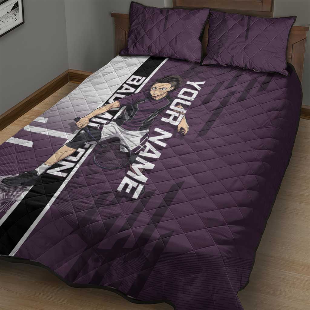 Personalized Shinazugawa Genya Demon Slayer Badminton Quilt Bed Set with Racket Action Pose and Purple Black Graphic Design - The Mazicc