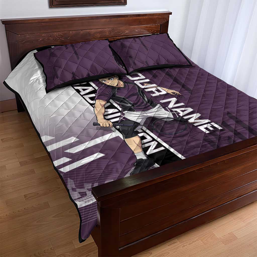Personalized Shinazugawa Genya Demon Slayer Badminton Quilt Bed Set with Racket Action Pose and Purple Black Graphic Design - The Mazicc