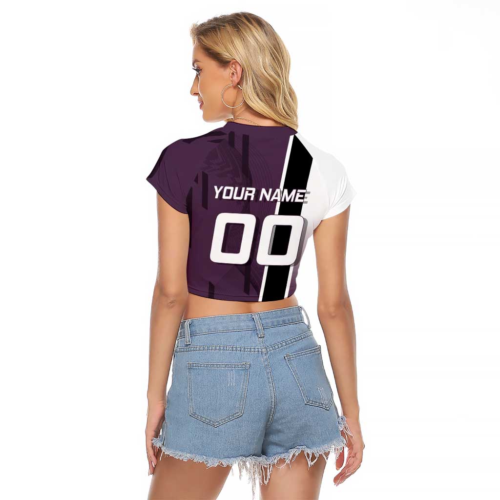 Personalized Shinazugawa Genya Demon Slayer Badminton Raglan Cropped T Shirt with Racket Action Pose and Purple Black Graphic Design - The Mazicc