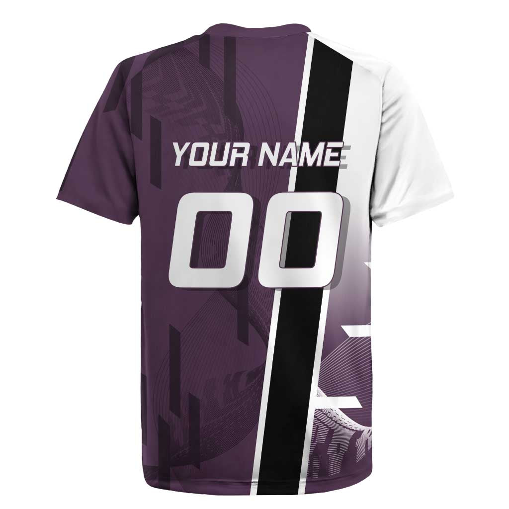 Personalized Shinazugawa Genya Demon Slayer Badminton Rugby Jersey with Racket Action Pose and Purple Black Graphic Design - The Mazicc