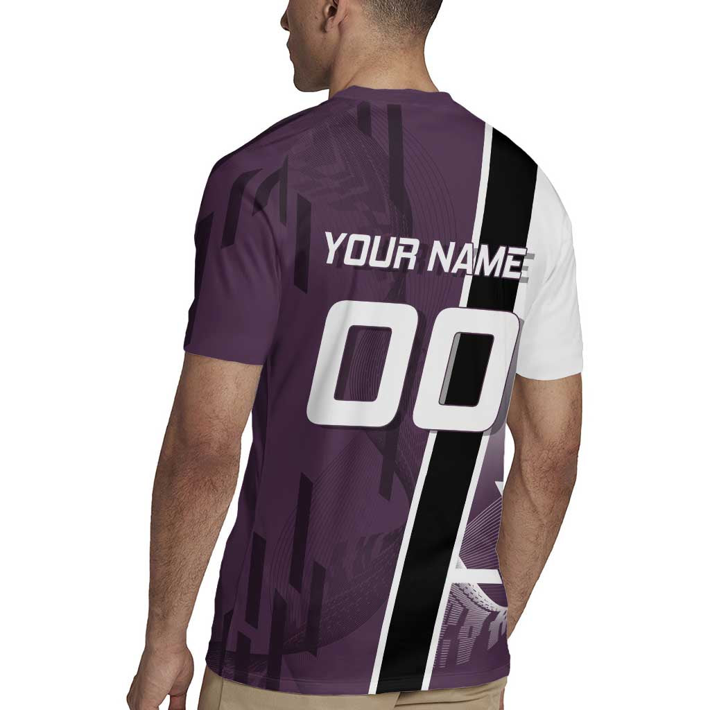 Personalized Shinazugawa Genya Demon Slayer Badminton Rugby Jersey with Racket Action Pose and Purple Black Graphic Design - The Mazicc
