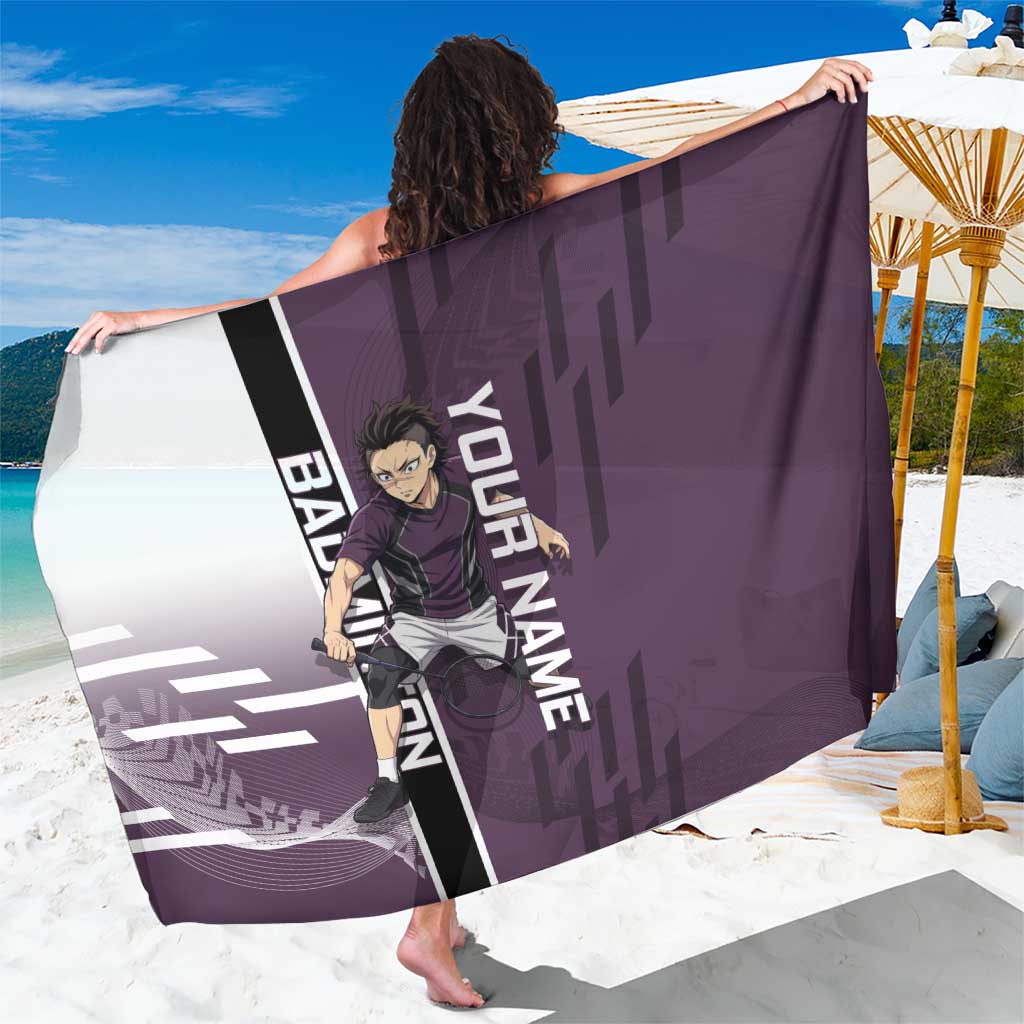 Personalized Shinazugawa Genya Demon Slayer Badminton Sarong with Racket Action Pose and Purple Black Graphic Design - The Mazicc