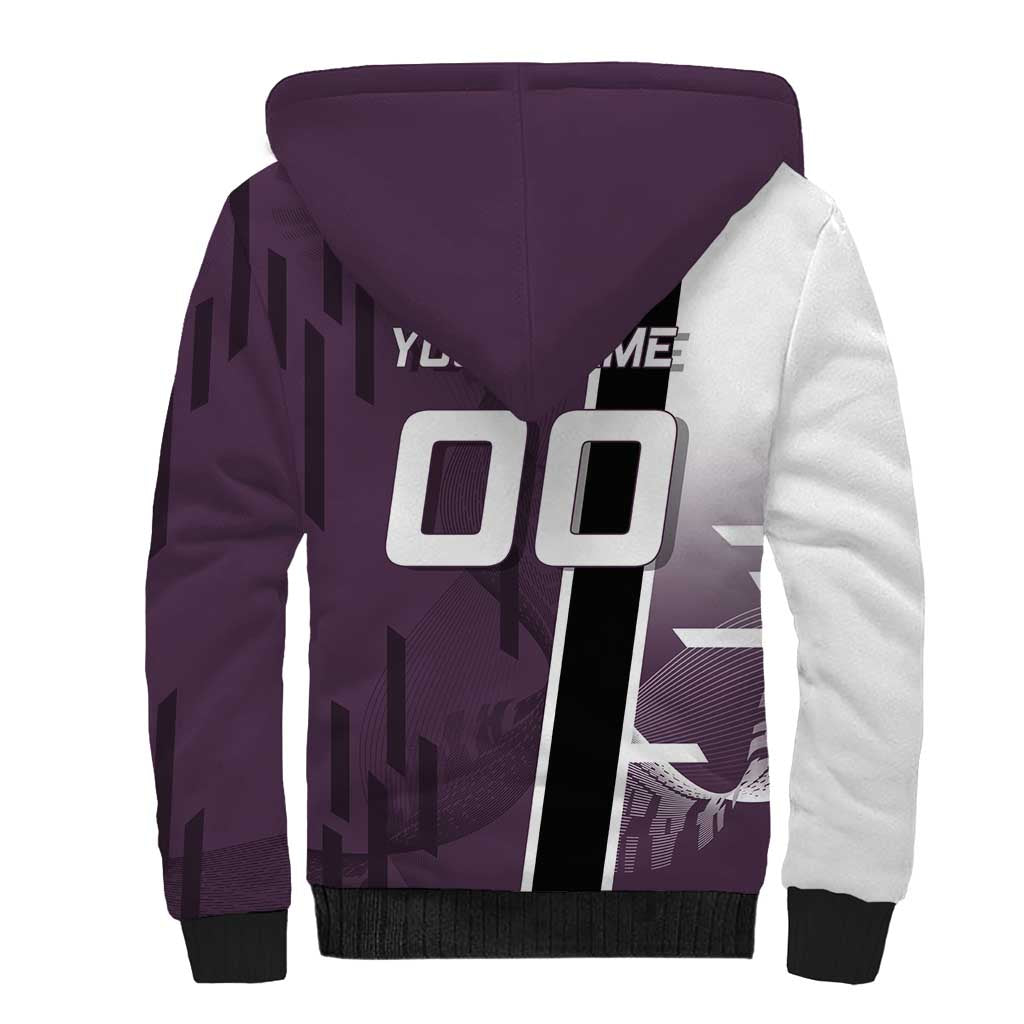 Personalized Shinazugawa Genya Demon Slayer Badminton Sherpa Hoodie with Racket Action Pose and Purple Black Graphic Design - The Mazicc