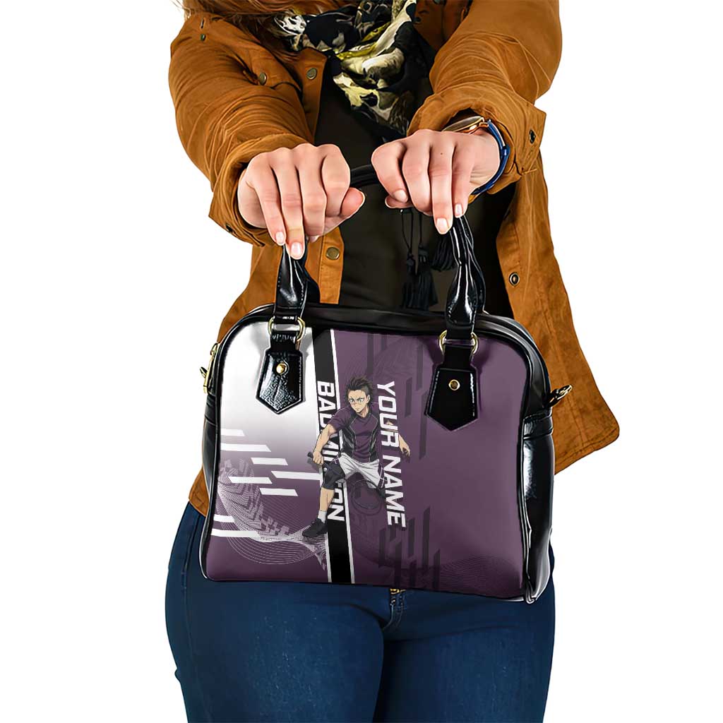Personalized Shinazugawa Genya Demon Slayer Badminton Shoulder Handbag with Racket Action Pose and Purple Black Graphic Design - The Mazicc