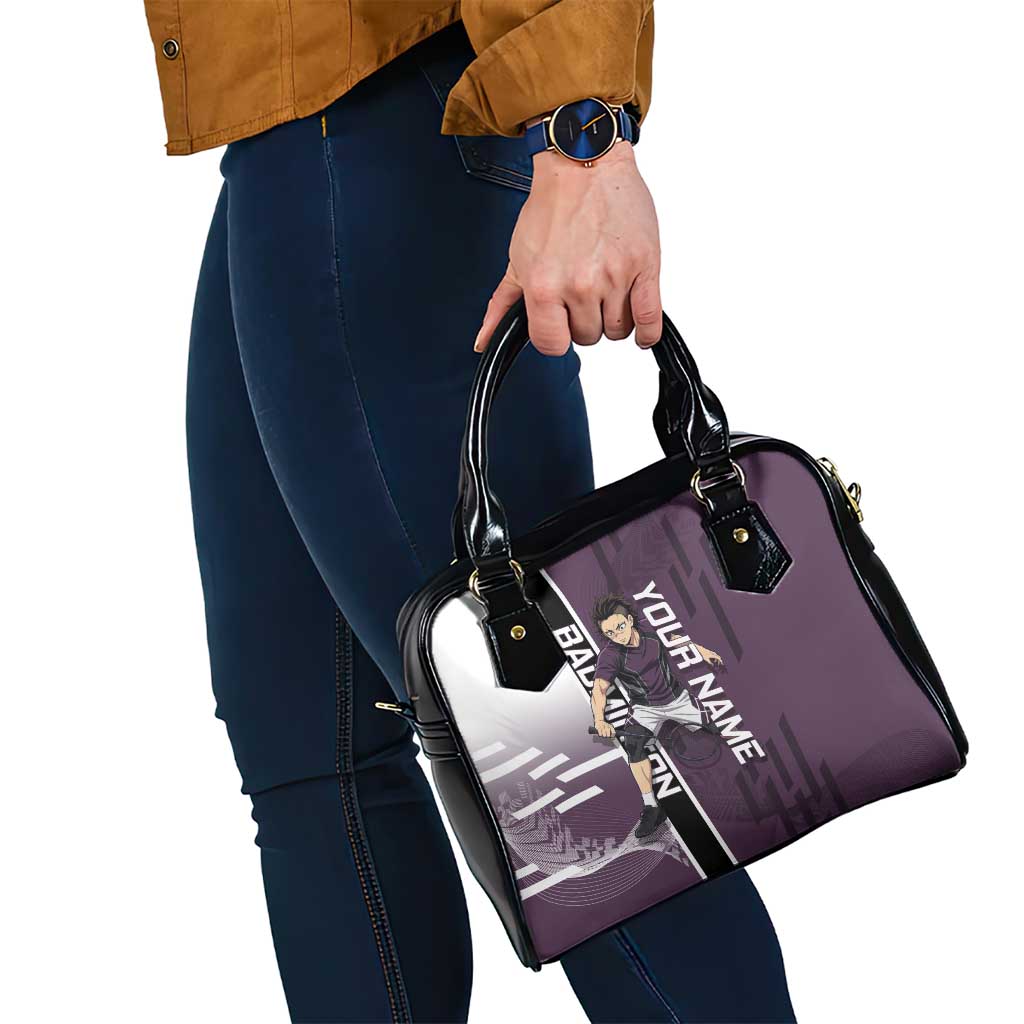 Personalized Shinazugawa Genya Demon Slayer Badminton Shoulder Handbag with Racket Action Pose and Purple Black Graphic Design - The Mazicc