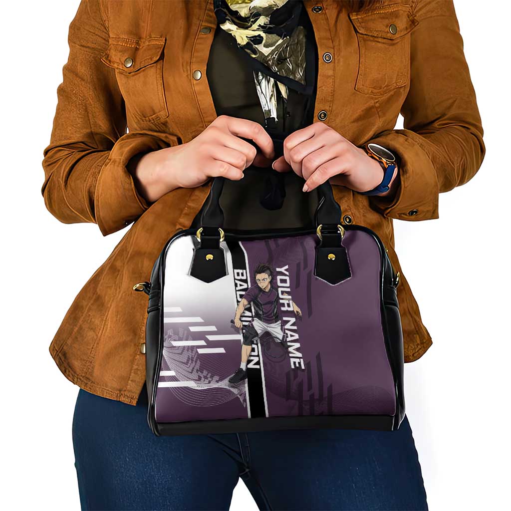 Personalized Shinazugawa Genya Demon Slayer Badminton Shoulder Handbag with Racket Action Pose and Purple Black Graphic Design - The Mazicc