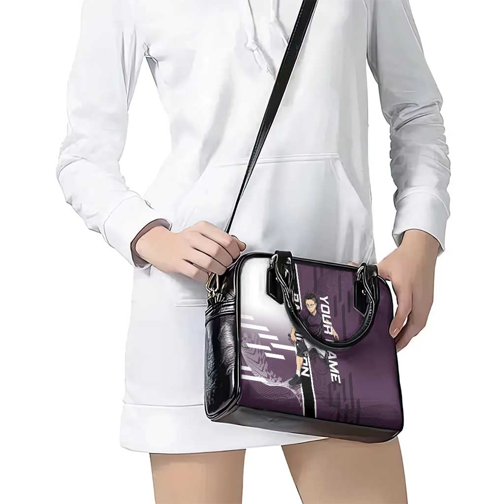 Personalized Shinazugawa Genya Demon Slayer Badminton Shoulder Handbag with Racket Action Pose and Purple Black Graphic Design - The Mazicc