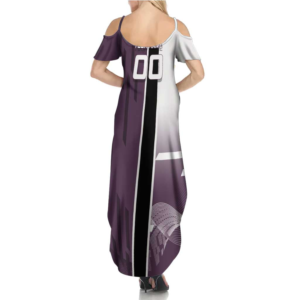 Personalized Shinazugawa Genya Demon Slayer Badminton Summer Maxi Dress with Racket Action Pose and Purple Black Graphic Design - The Mazicc