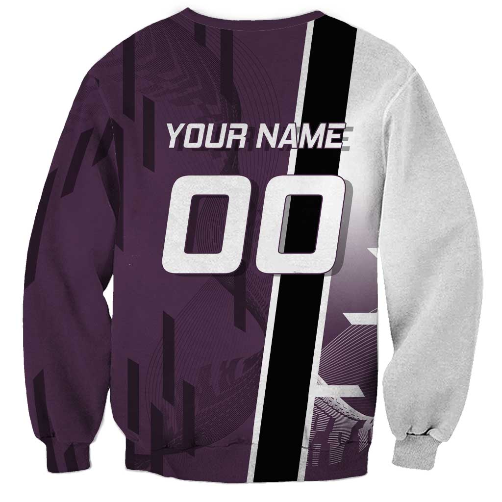 Personalized Shinazugawa Genya Demon Slayer Badminton Sweatshirt with Racket Action Pose and Purple Black Graphic Design - The Mazicc