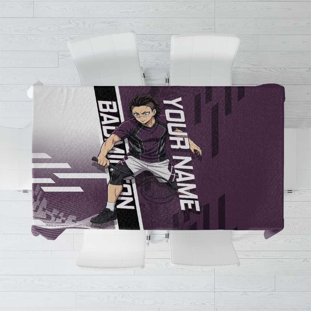 Personalized Shinazugawa Genya Demon Slayer Badminton Tablecloth with Racket Action Pose and Purple Black Graphic Design - The Mazicc