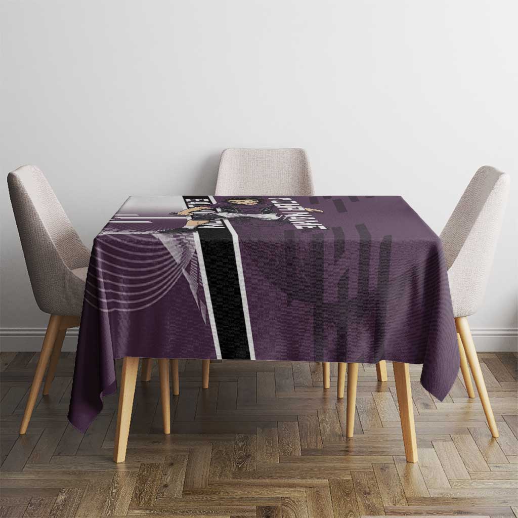 Personalized Shinazugawa Genya Demon Slayer Badminton Tablecloth with Racket Action Pose and Purple Black Graphic Design - The Mazicc