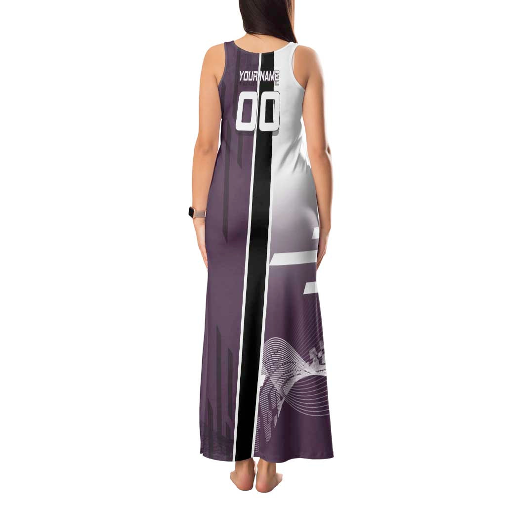 Personalized Shinazugawa Genya Demon Slayer Badminton Tank Maxi Dress with Racket Action Pose and Purple Black Graphic Design - The Mazicc
